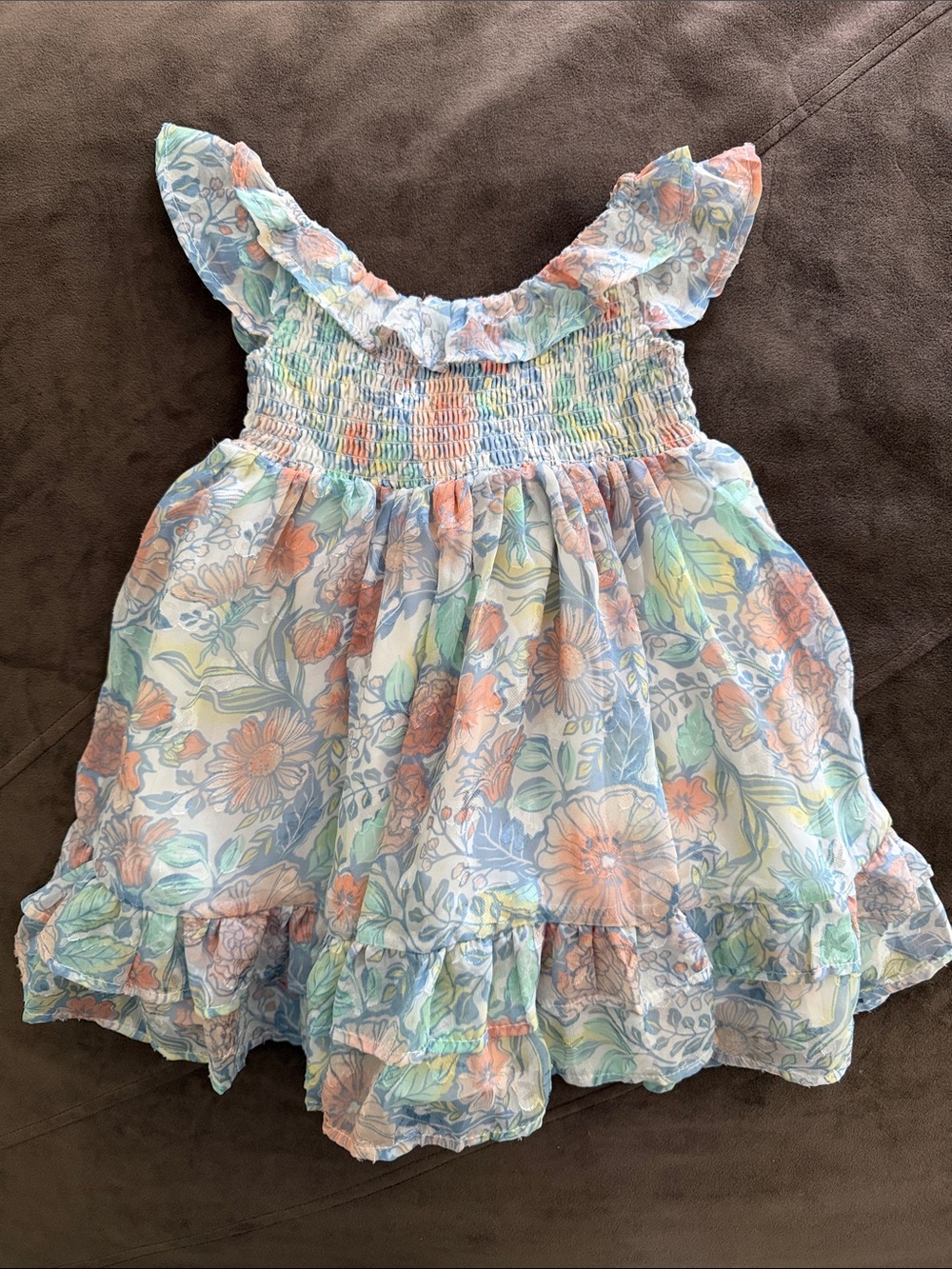 cupcakes & cashmere Pastel Floral Ruffle Dress - Blue, Peach, Green